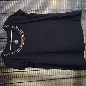 Black tee with gold sequined collar